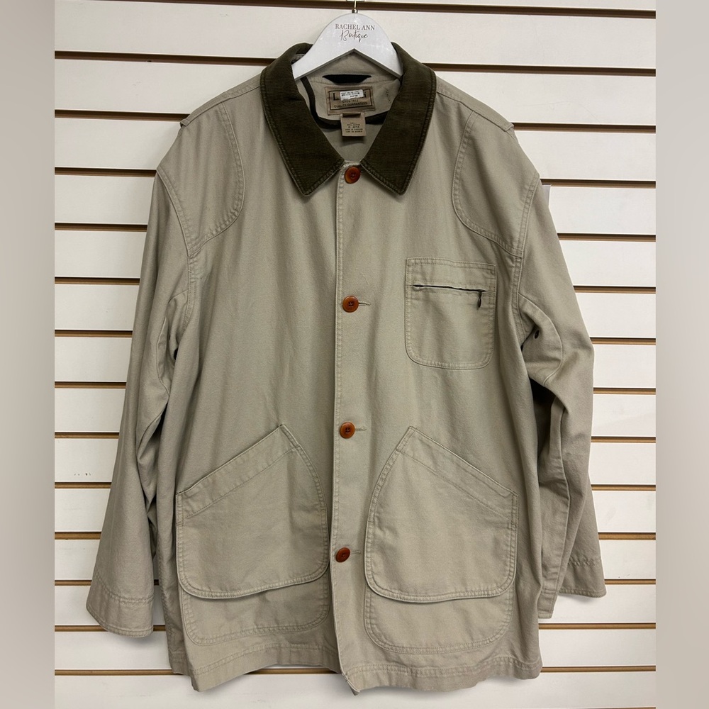 L.L. Bean Men's Light Khaki Jacket with Dark Olive Collar